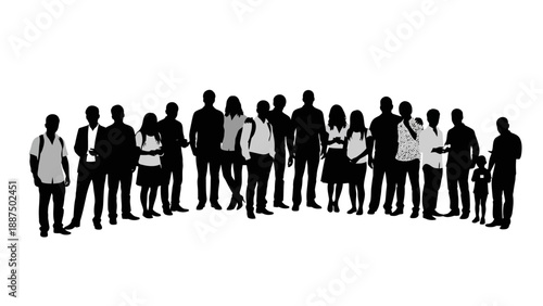 Silhouettes of diverse group of people standing.