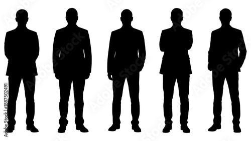 Silhouettes of Men Standing in a Row.