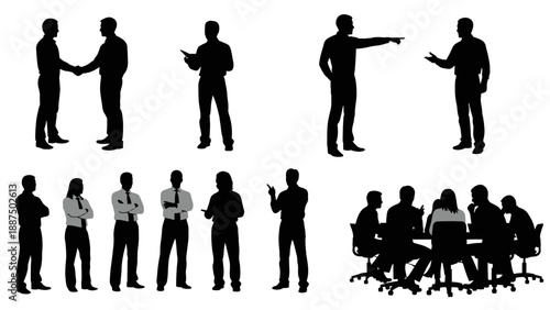 Silhouettes of People in Business Settings.
