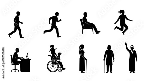 Silhouettes of People in Various Activities.