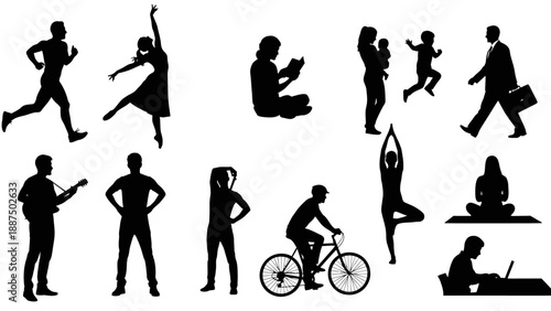 Silhouettes of People in Various Active Poses.