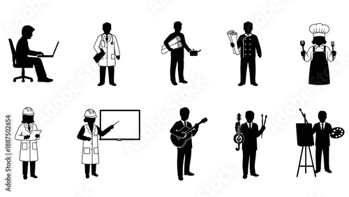 Silhouettes of People in Various Occupations.