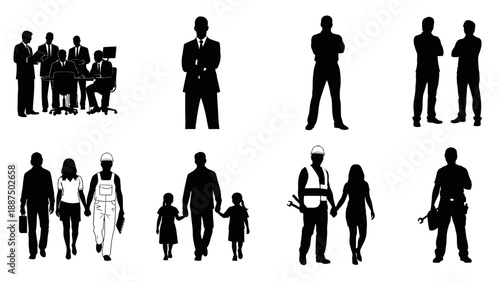 Silhouettes of People in Various Occupations.