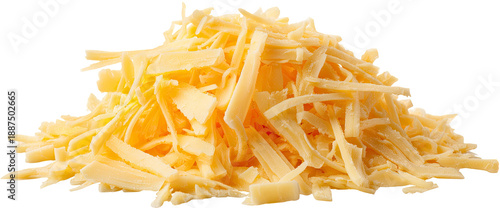 Pile of Shredded Cheddar Cheese, Delicious Dairy Food Ingredient Isolated on Transparent Background