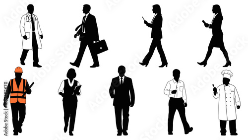 Silhouettes of People in Various Occupations.