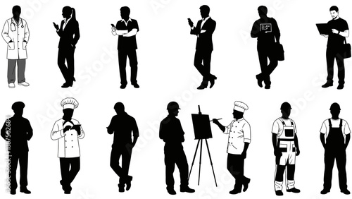 Silhouettes of People in Various Occupations.