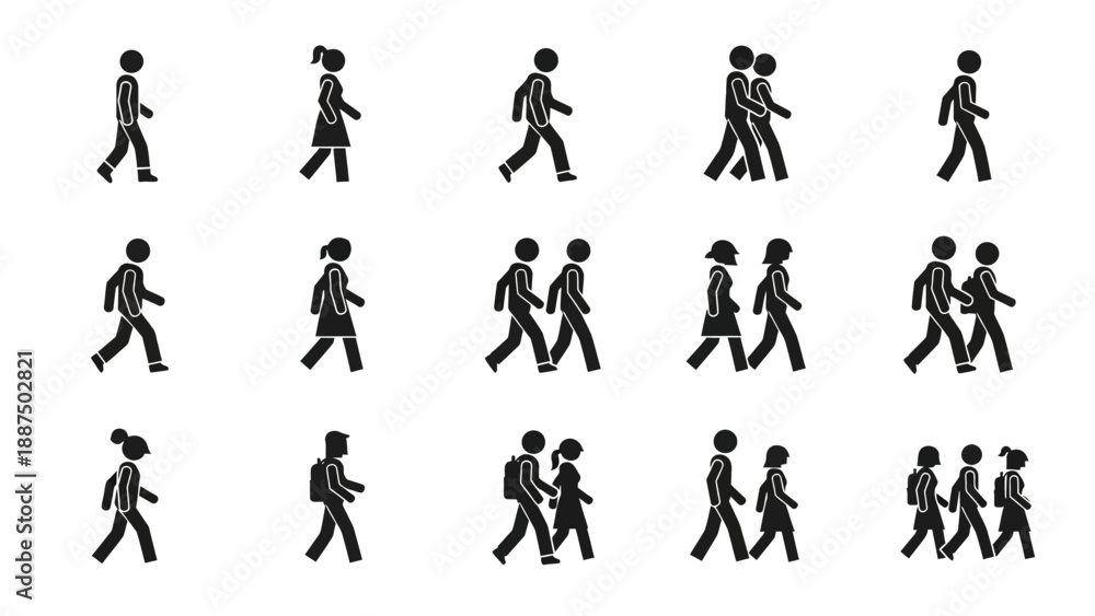 Fototapeta premium Silhouettes of People Walking in Various Directions.