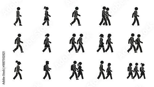 Silhouettes of People Walking in Various Directions.
