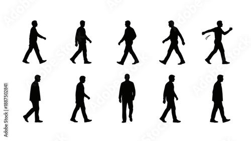 Silhouettes of People Walking in Various Poses.