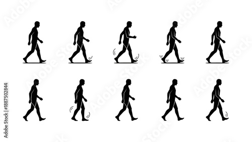 Silhouettes of People Walking in Various Poses.