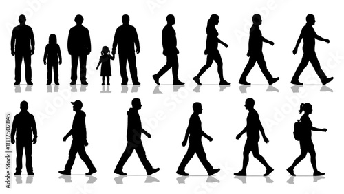 Silhouettes of People Walking in Various Poses.
