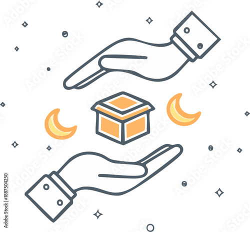 Minimal outline vector icon representing zakat and charity during Ramadan