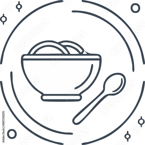 Minimal outline vector icon of suhoor meal before fasting in Ramadan, bowl and spoon