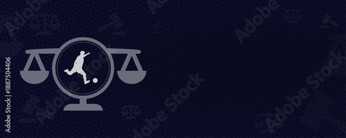 Sports Law and Football Justice Vektor with Copy Space for Athlete Contracts Doping Arbitration Transfer Regulations Sports Management Fairness Competition and Disciplinary Actions