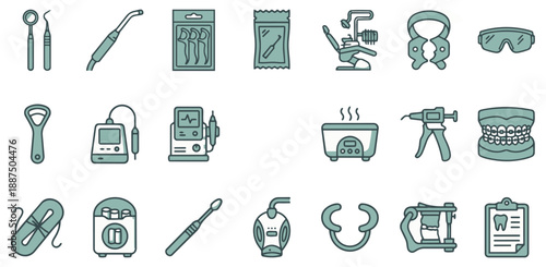 Dental Orthodontics and Oral Surgery Equipment Icon Set