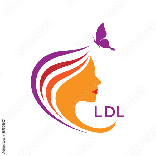LDL Star Beauty Logo with Elegant Woman Silhouette. LDL Feminine Salon, Spa & Cosmetic. LDL Branding Icon.
