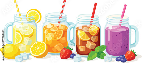 Refreshing Summer Drinks Flat Vector Illustration