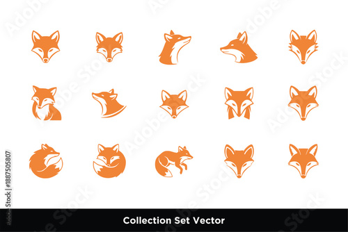 Orange Fox Head and Animal Mascot Logo Collection