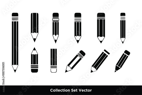 Pencil Stationery and Writing Tool Silhouette set  Collection