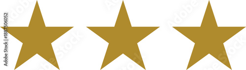 A set of three golden stars, ideal for use in ratings, reviews, and feedback icons.