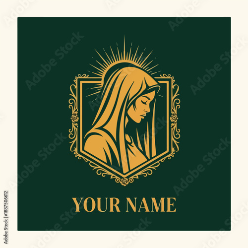 Elegant Religious Iconography of a Serene Woman with Halo.