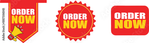 Order Now Button Red Promo Label Vector Set