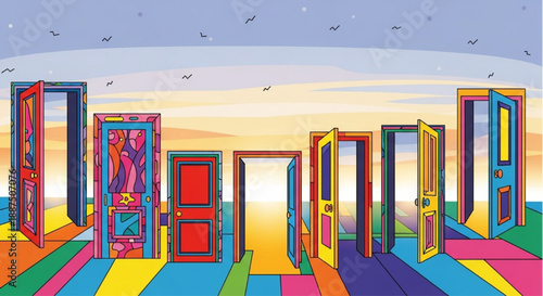 Colorful Open Doors to New Opportunities