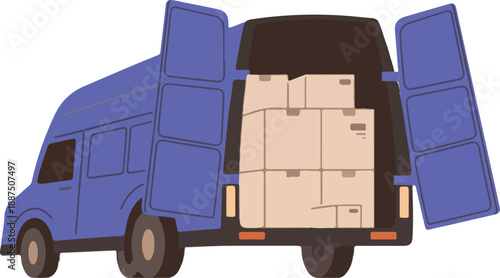 Blue Van Cargo Load Boxes Delivery Vector