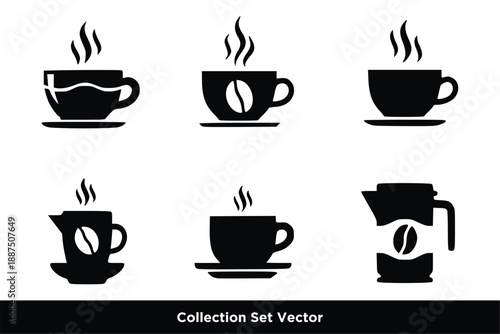 Coffee Cup and Hot Beverage Icon Collection Set Vector Illustration