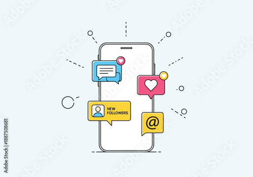 Vector illustration of a mobile phone with social media network icons for a business web Service