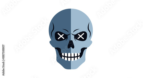 Blue Skull Illustration with X Eyes.
