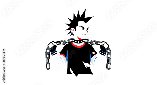 Cartoon Character with Chains and Spiky Hair.