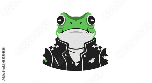 Cartoon Frog Wearing Black Leather Jacket.