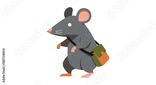Cartoon Mouse with Backpack Standing Upright.