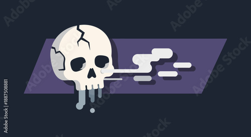 Cracked Skull Smoking Cigarette Illustration.