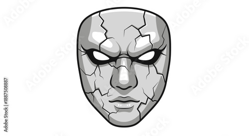 Cracked Mask with Angry Facial Expression.