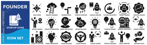 Founder icon pack collection set for Startup Guide, Growth Captain, Spark Innovator, Vision Builder, Vision Driver