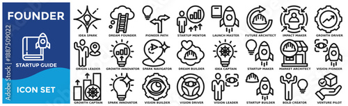 Founder icon pack collection set for Startup Guide, Growth Captain, Spark Innovator, Vision Builder, Vision Driver