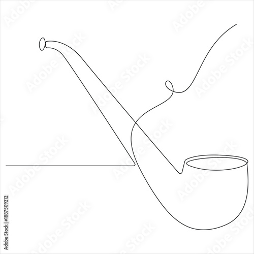 One continuous line drawing of classic smoking pipe simple monochrome outline illustration