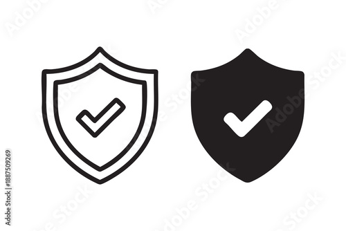Security shield icon. Shield check mark symbols. Protection and padlock logotypes.