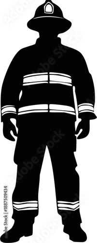 Single firefighter silhouette vector, strong upright pose