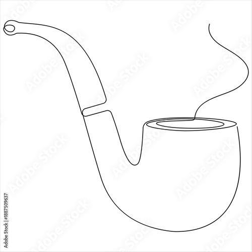 Continuous one line drawing of elegant smoking pipe clean minimal outline style illustration