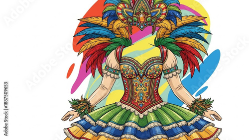 Colorful carnival costume with feathers and intricate details vibrant illustration for festival and celebration design isolat