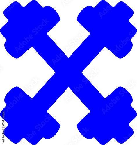 Crossed Mace Icon Featuring Symmetrical Blue Shapes in X Formation for Symbolic and Bold Design