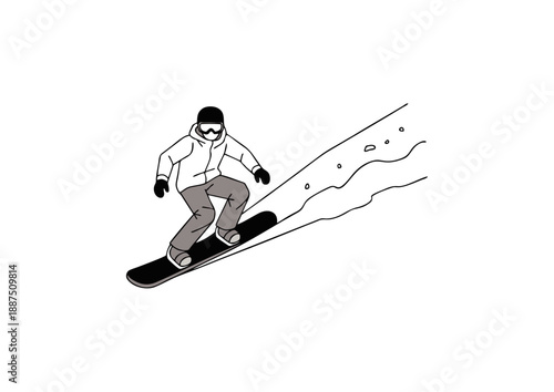 A Person Snowboarding Down a Snowy Slope in a Winter Sport Activity, Capturing the Thrill of Extreme Sports