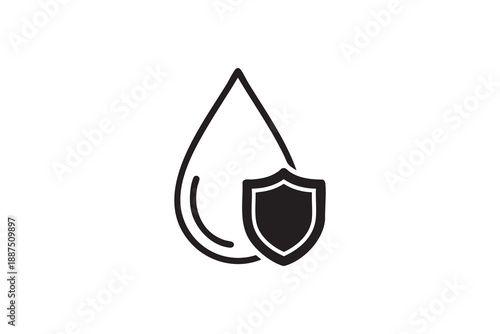 Waterproof icon. Containing water resistant, water protection, hydrophobic fabric and more.