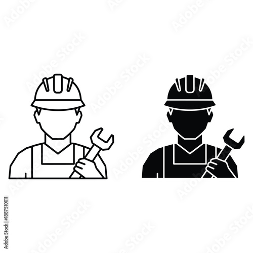 Two workers wearing helmets holding wrenches in black and white line construction labor