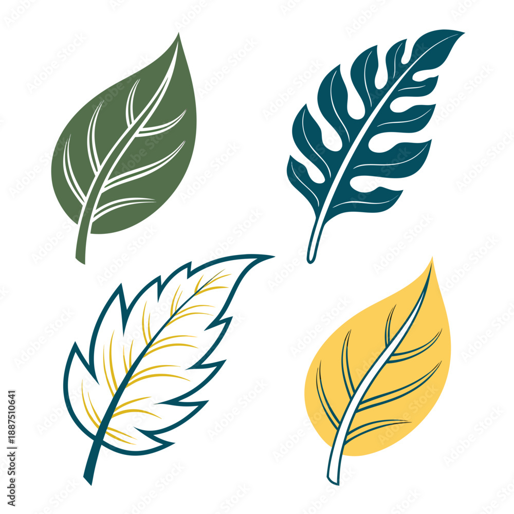 Obraz premium Eco Friendly Leaf Icons - Sustainable Flat Design Style