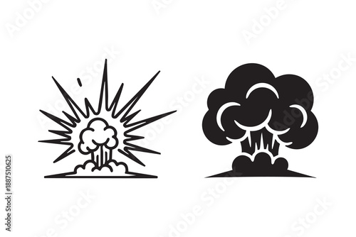 Vector explosion line and solid icon pack outline different style. Symbol, logo