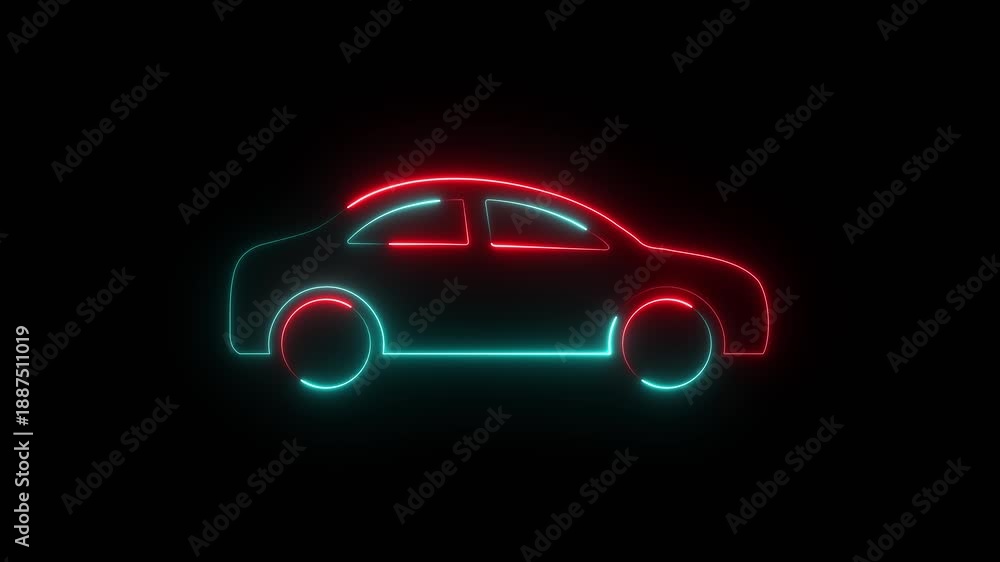 Led Animation Car Neon Car Outline animation. Glowing automobile vehicle icon motion ...